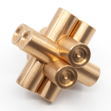 Load image into Gallery viewer, Assembled Brass Monkey Two picture. It looks like a classic, brass puzzle but has a trick to it's disassembly!