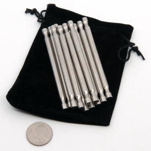 12 Stainless Steel Nova Plexus pieces sitting a top their handy carry pouch. 